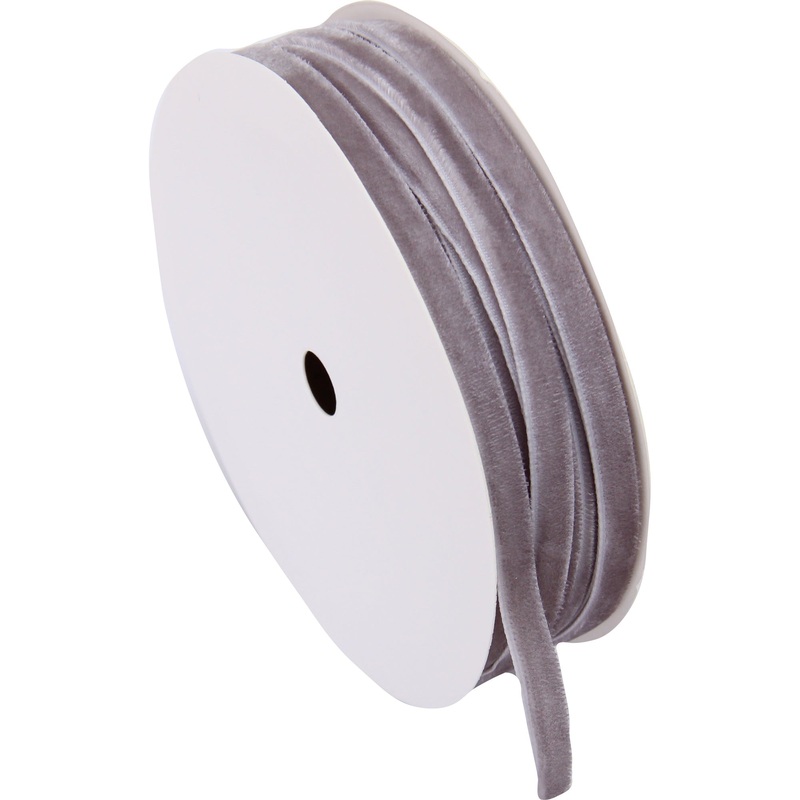 Silver Velvet Ribbon – Thin 1/4″ Wide Roll – 5 Yard Roll