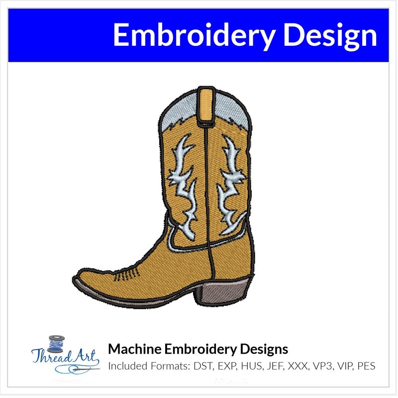Western Boot Embroidery Design Instant Download Cute Boot in 3 Sizes – 8 Formats – ThreadArt