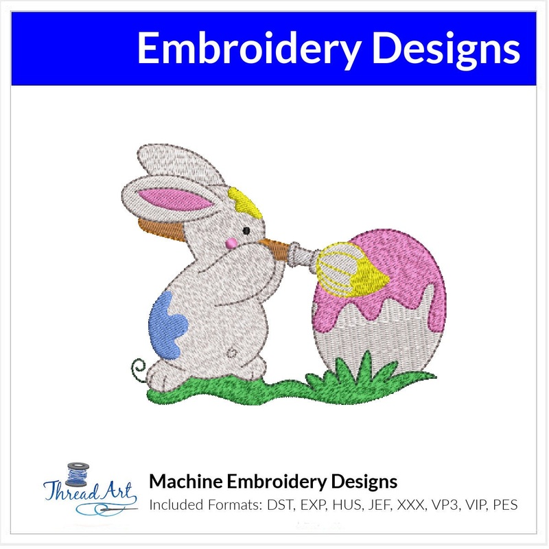 Bunny Painting Cute Easter Egg Embroidery Design Instant Download  – Multiple Sizes – 8 Formats – ThreadArt