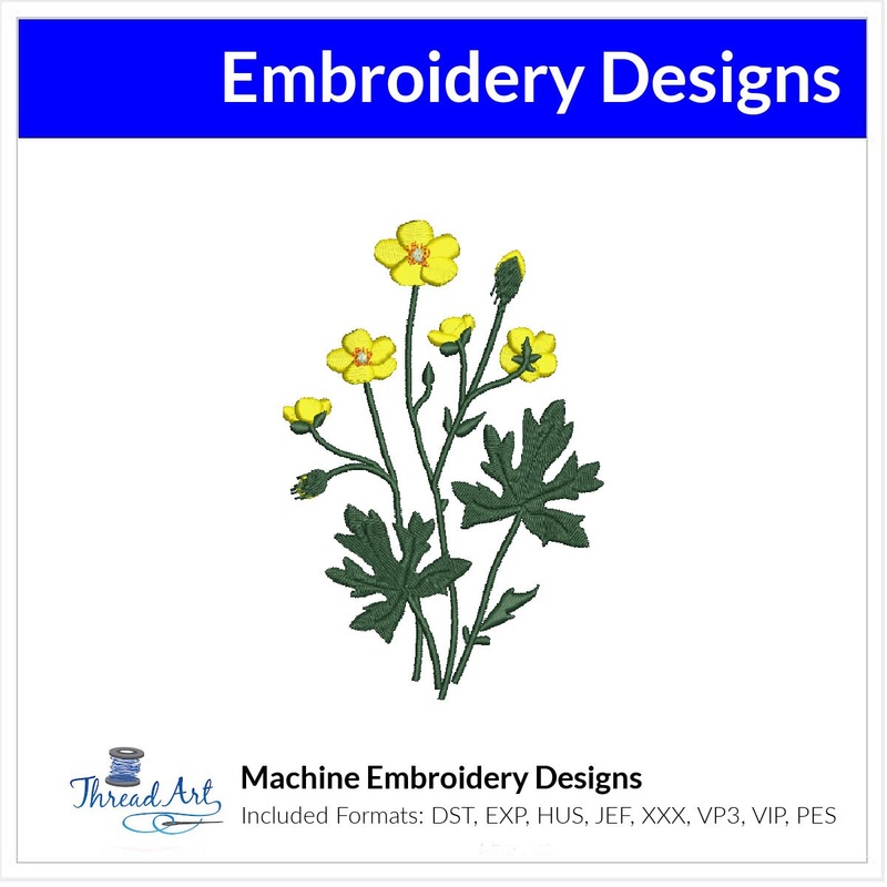 Buttercup Wild Flowers Embroidery Design Instant Download  – Multiple Sizes – 8 Formats – ThreadArt