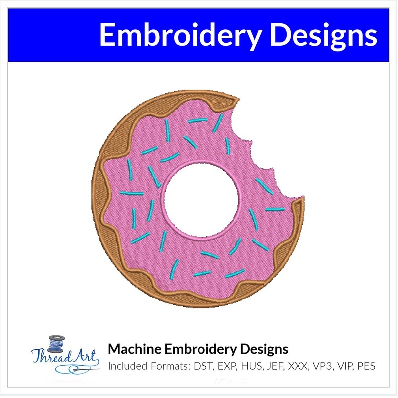 Cute Donut with Bite Embroidery Design  Instant Download  – Multiple Sizes – 8 Formats – ThreadArt