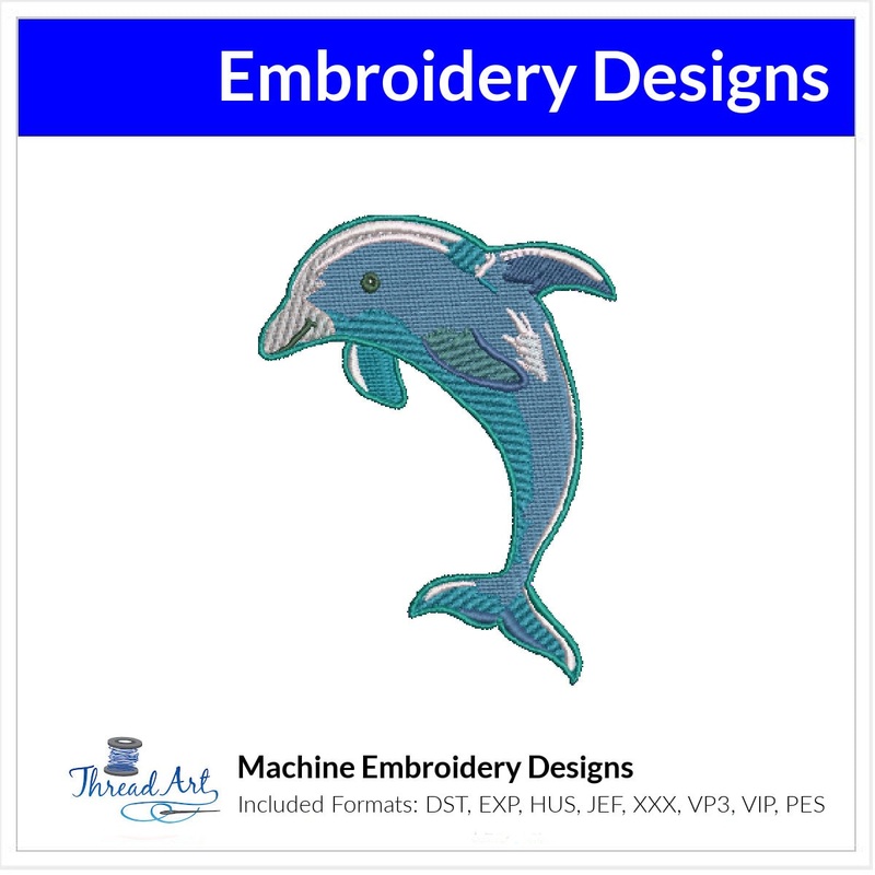 Dolphin Sea Ocean Embroidery Design Instant Download  – Multiple Sizes – 8 Formats – ThreadArt