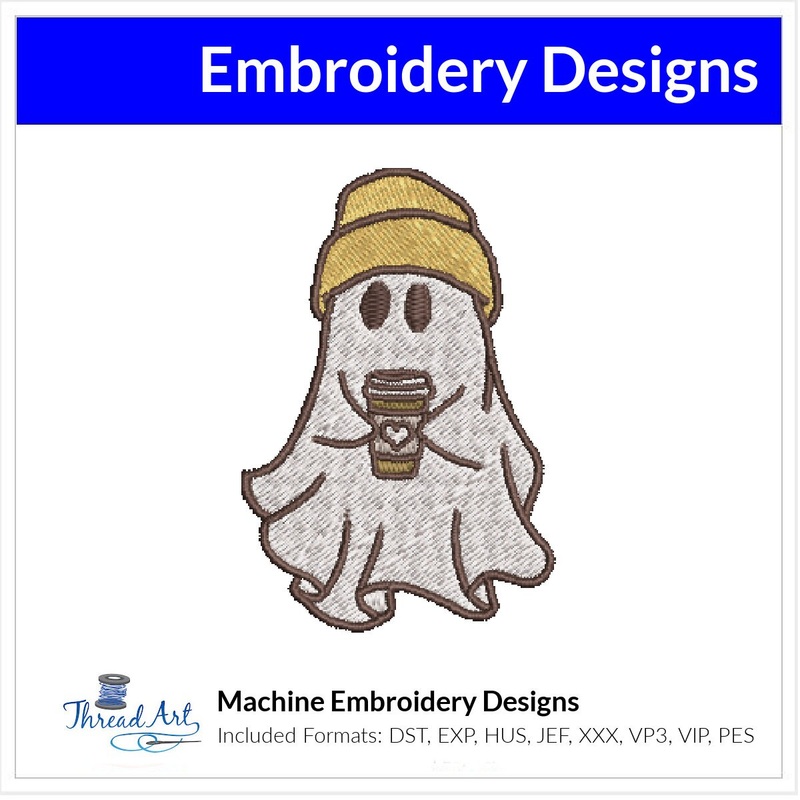 Fall Pumpkin Ghost Embroidery Design  Instant Download  – Multiple Sizes – 8 Formats – ThreadArt