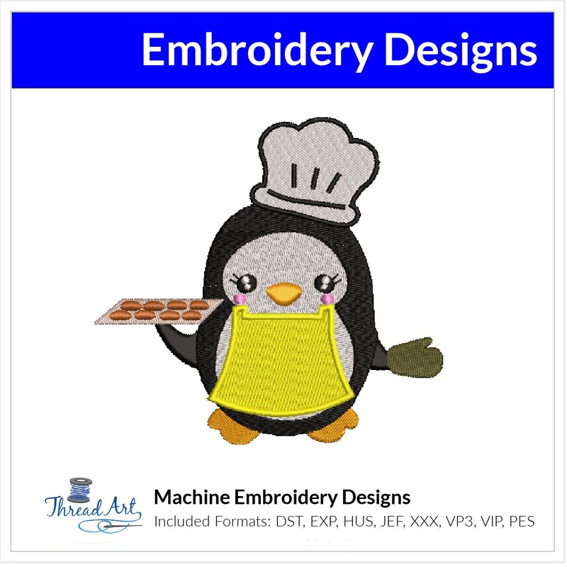 Penguin Baking Embroidery Design  Instant Download  – Multiple Sizes – 8 Formats – ThreadArt