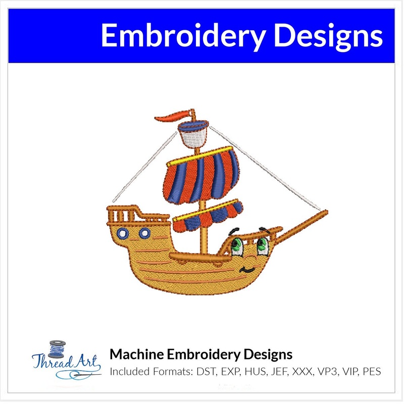 Pirate Toy Ship Embroidery Design Instant Download  – Multiple Sizes – 8 Formats – ThreadArt