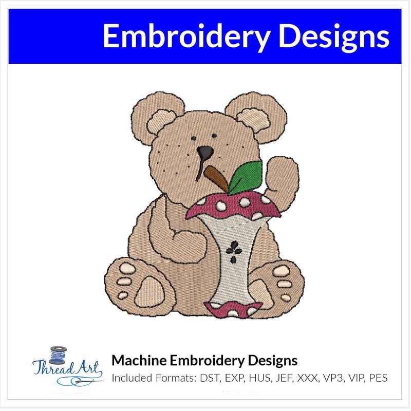 School Bear with Apple Embroidery Design Instant Download  – Multiple Sizes – 8 Formats – ThreadArt