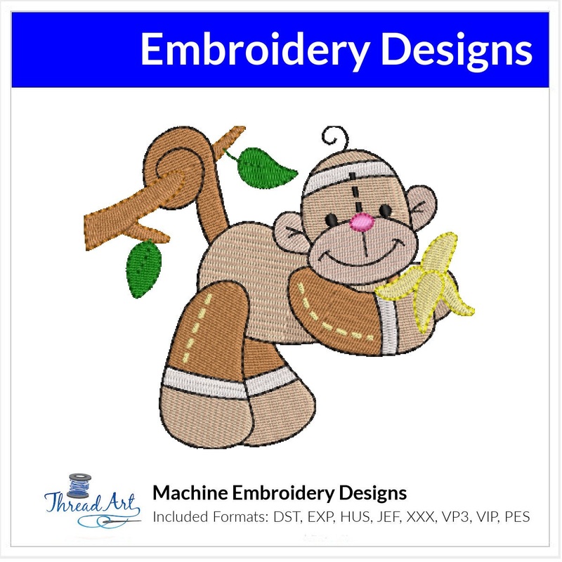 Sock Monkey Embroidery Design  Instant Download  – Multiple Sizes – 8 Formats – ThreadArt