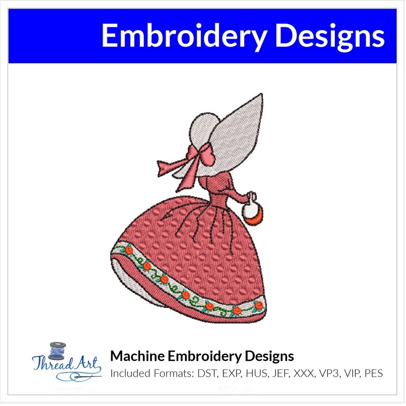 Tea Towel Girl Embroidery Design  Instant Download  – Multiple Sizes – 8 Formats – ThreadArt