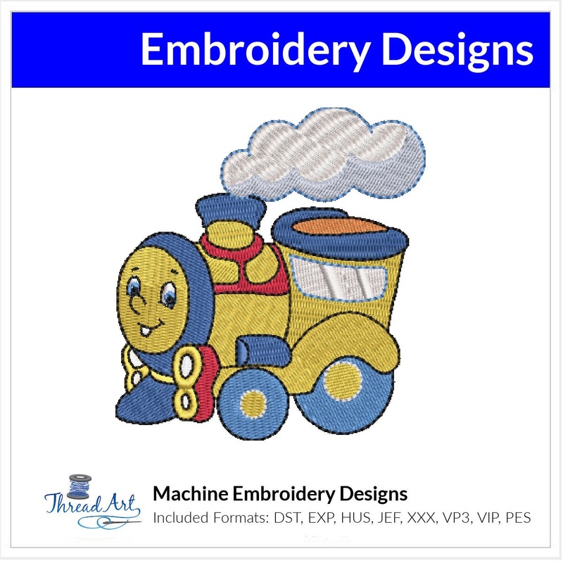 Toy Train Embroidery Design Instant Download Cute Train – 3 Sizes – 8 Formats – ThreadArt