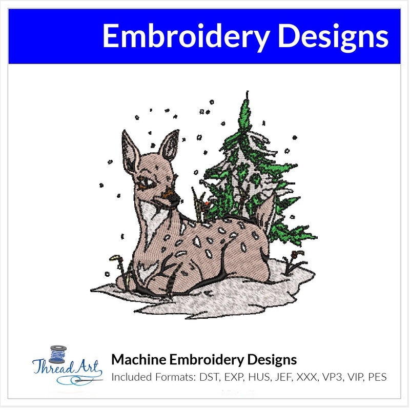 Winter Deer Embroidery Design Instant Download  – Multiple Sizes – 8 Formats – ThreadArt