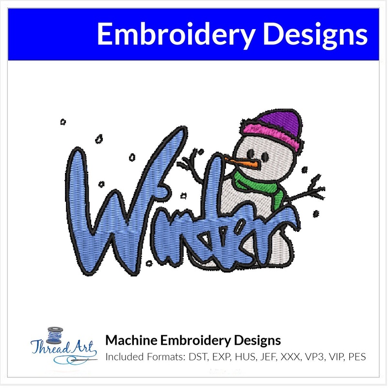 Winter Sign & Snowman Embroidery Design Instant Download  – Multiple Sizes – 8 Formats – ThreadArt