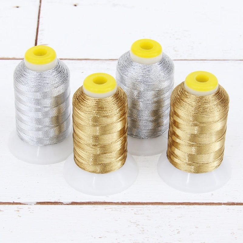 4 Cones of Metallic Thread – 500 Meter Cones – Gold and Silver