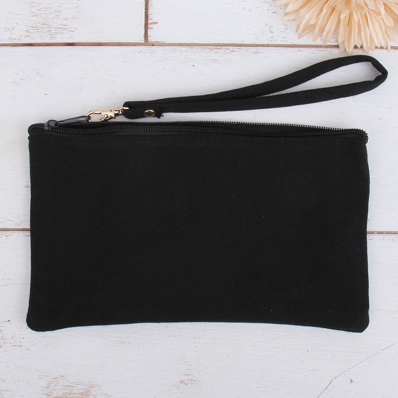 Cotton Canvas Small Wristlet Bag – Black