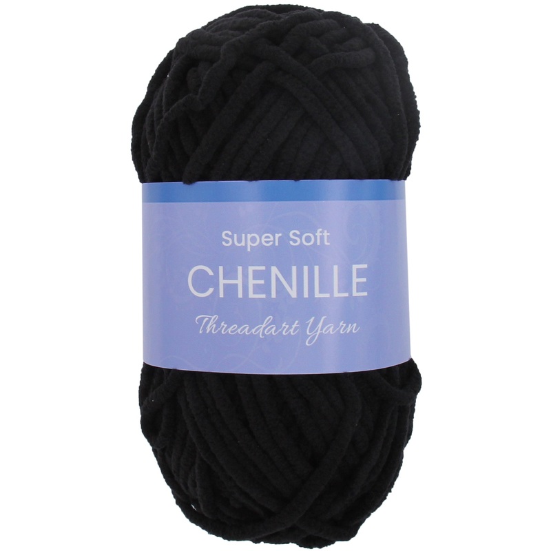 Super Soft Chenille Yarn – #5 – Black – 50 gram skeins – 60 yds
