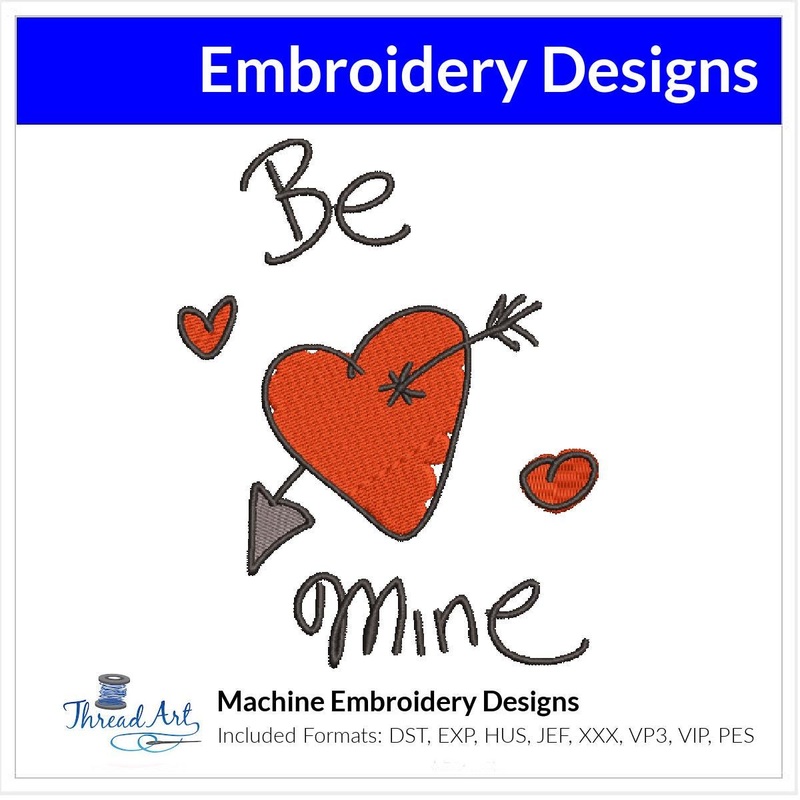 Valentine Be Mine Sketch Machine Embroidery Design Instant Download – 5 Sizes – 8 Formats – ThreadArt
