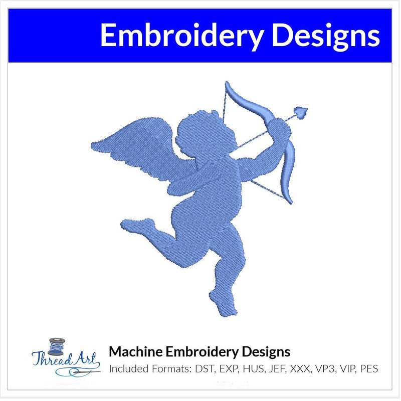 Valentine Cupid Outline Machine Embroidery Design Instant Download – 5 Sizes – 8 Formats – ThreadArt
