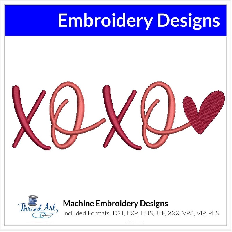Valentine XOXO Heart Machine Embroidery Design Instant Download – 4 Sizes – 8 Formats – ThreadArt6