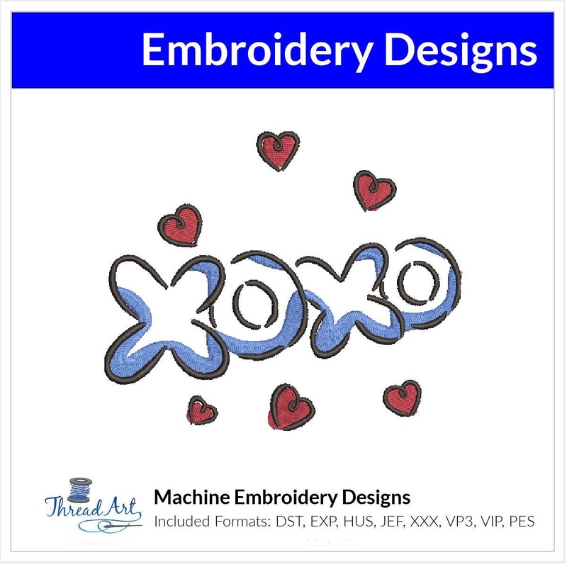 Valentine XOXO Sketch Machine Embroidery Design Instant Download – 5 Sizes – 8 Formats – ThreadArt