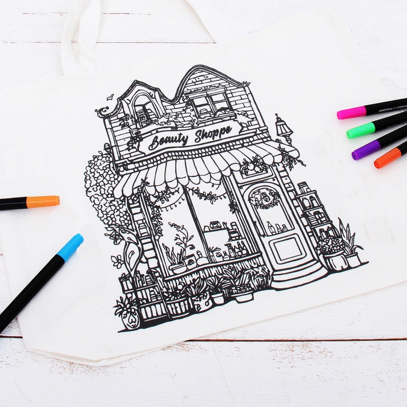 Color Your Own Tote Bag – Beauty Shoppe Design (Without Markers)