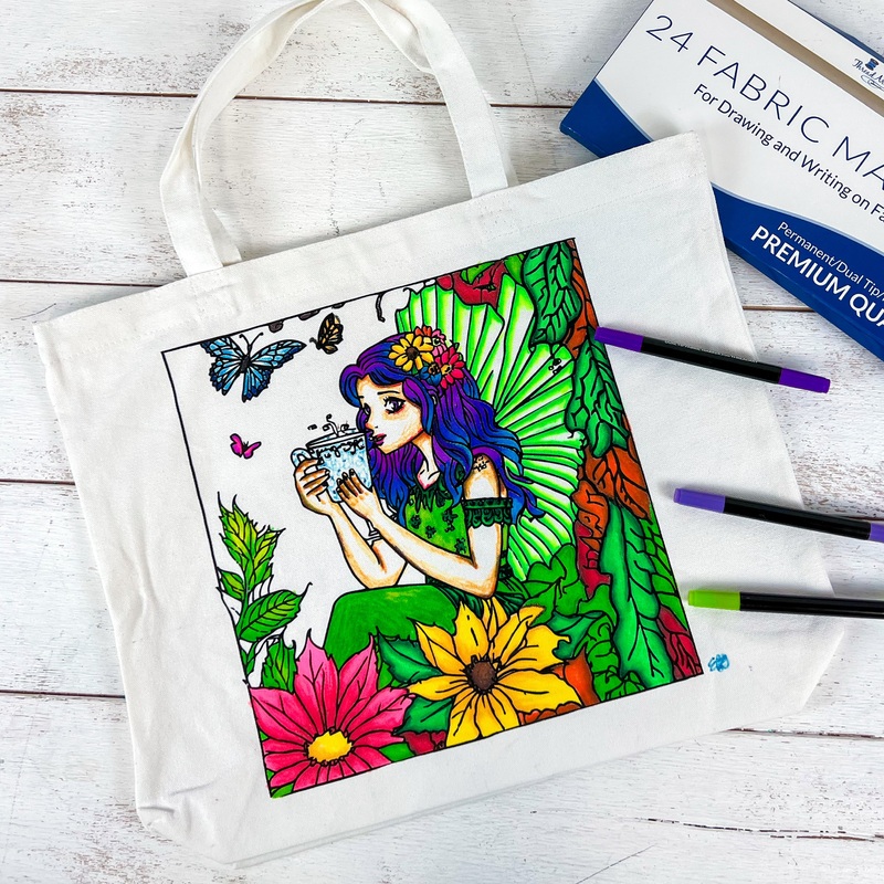 Color Your Own Tote Bag – Tea Fairy Design – Tote Bag and Fabric Marking Pens Included With Set
