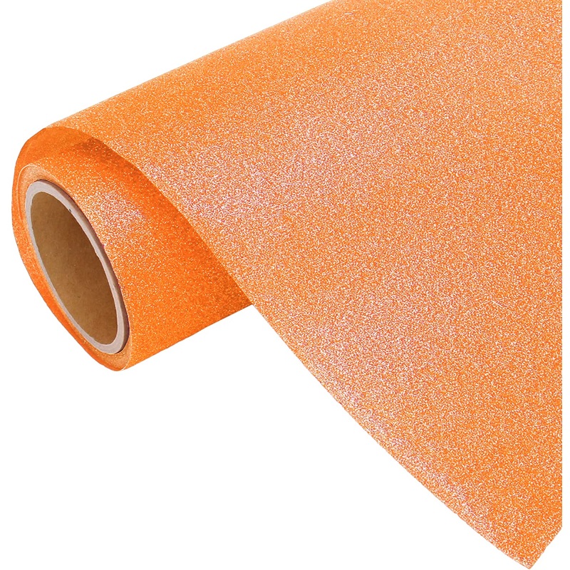 Neon Rainbow Orange Glitter Iron On Vinyl 20″ Wide Sold By the Yard