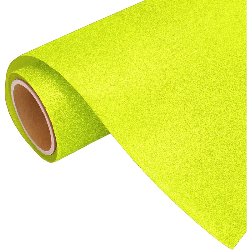 Neon Yellow Glitter Iron On Vinyl 20″ Wide Sold By the Yard