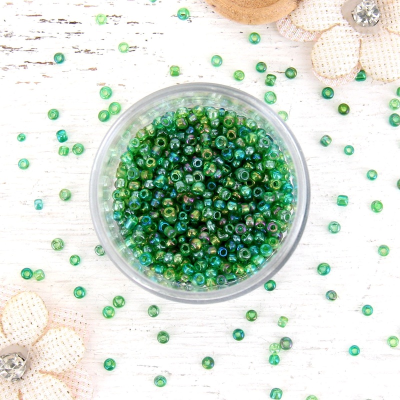 Bright Green Glass Seed Beads, Size 12, Round