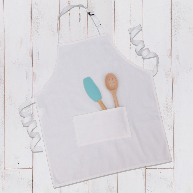 White Canvas 100% Cotton Adjustable Apron Bib with Twin Pockets