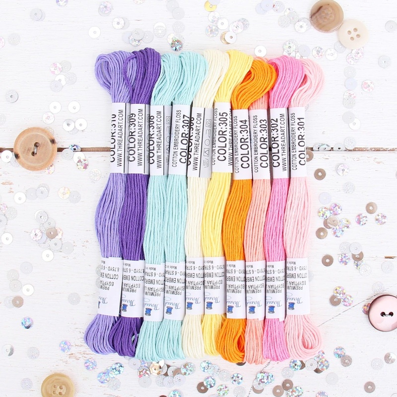 Premium Cotton Embroidery Floss Set in 10 Fun Confetti Colors – Six Strand Thread