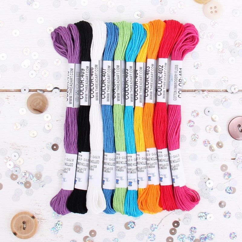 Premium Cotton Embroidery Floss Set in 10 Rainbow Bright Colors – Six Strand Thread