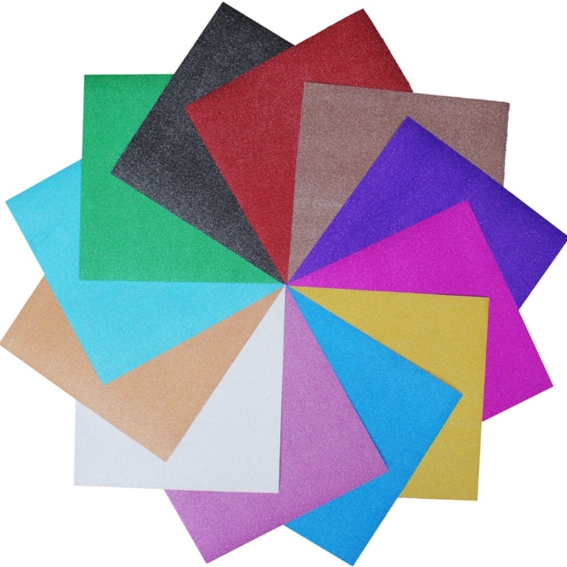 12 Color Set of Glitter Vinyl Sheet Pack- 12″ x 12″ Peel and Stick Sheets