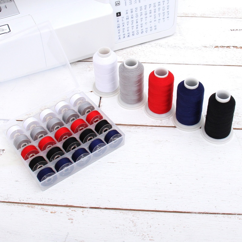 5 Color Sewing Thread Set with Matching Prewound Bobbins – Popular Colors