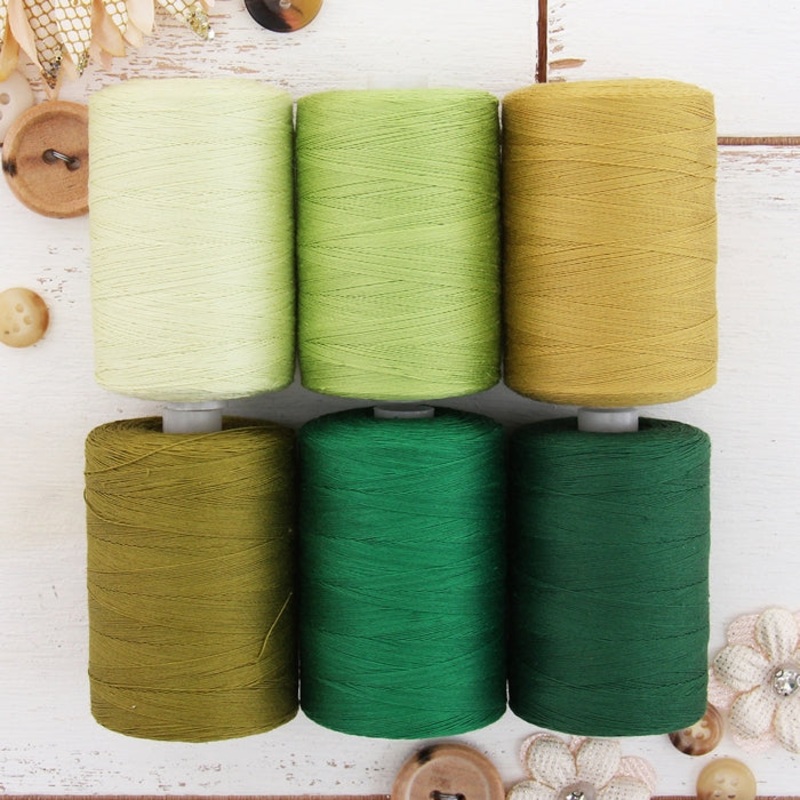 Cotton Quilting Thread Set – 6 Green Tones – 1000 Meters