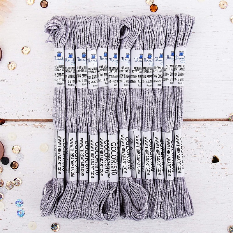 Pewter Grey Premium Cotton Embroidery Floss – Box of 12 – Six Strand Thread – No. 510