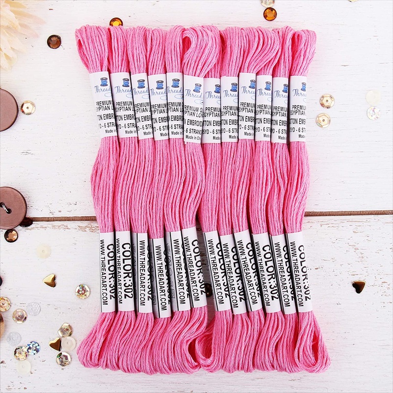 Pink Premium Cotton Embroidery Floss – Box of 12 – Six Strand Thread – No. 302
