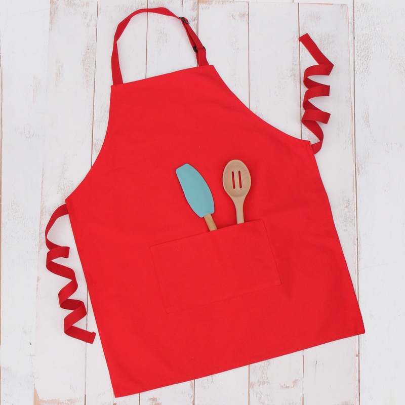 Ten Pack of Red Canvas 100% Cotton Adjustable Apron Bib with Twin Pockets