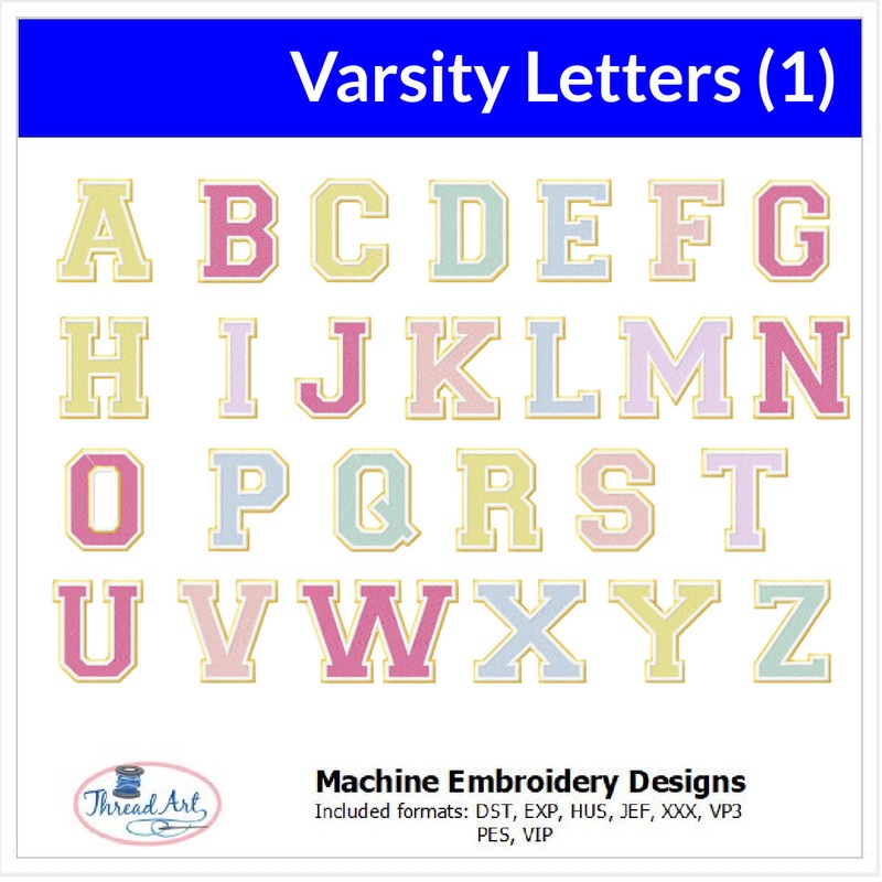 Varsity Font Letters Alphabet Two Colors- Machine Embroidery Designs – 3 Sizes, 8 Formats