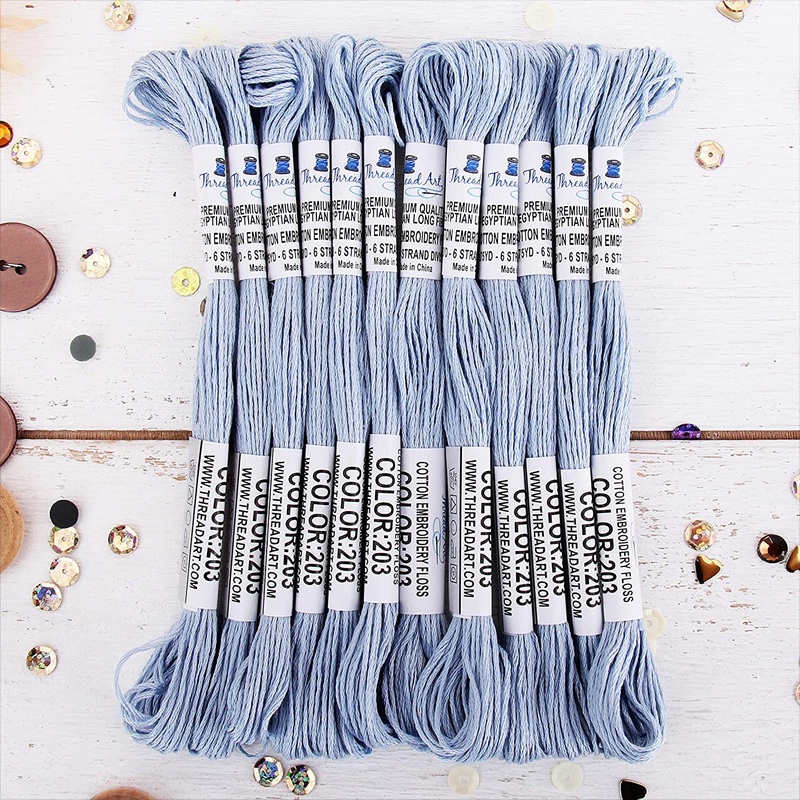 Very Light Blue Premium Cotton Embroidery Floss – Box of 12 – Six Strand Thread – No. 203