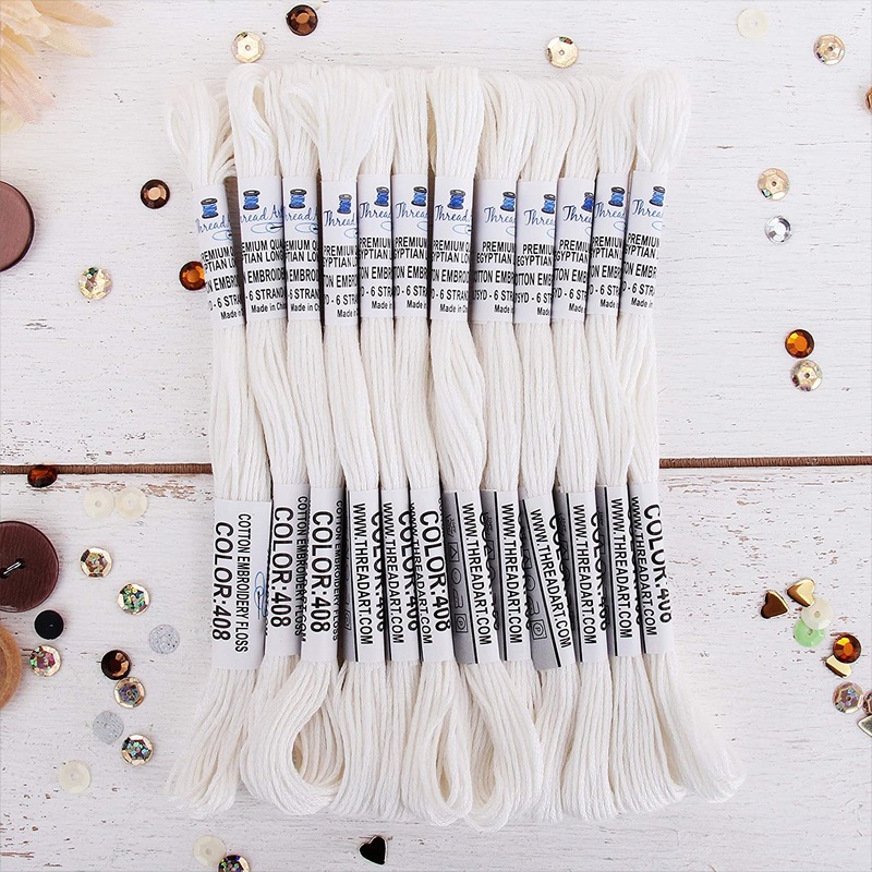 White Premium Cotton Embroidery Floss – Box of 12 – Six Strand Thread – No. 408