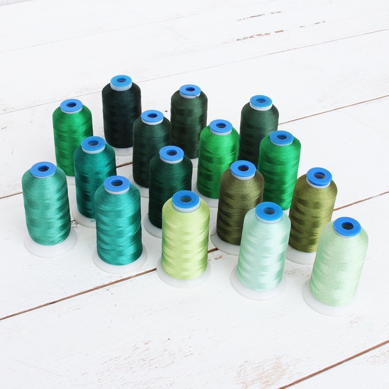 16 Cone Green Color Builder Polyester Thread Set – 1000m Cones – Brilliant Finish