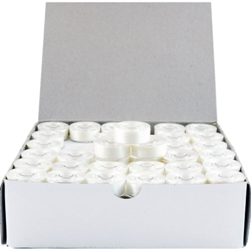 Prewound Embroidery Bobbins- 144 Count Per Box – Plastic Sided White – L Style