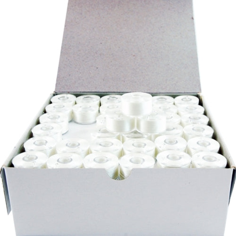 Prewound Embroidery Bobbins- 144 Count Per Box – White Plastic Sided – A Style
