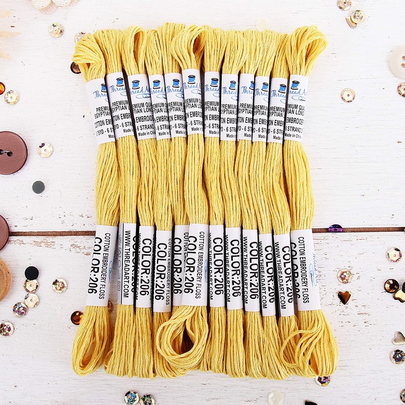 Yellow Premium Cotton Embroidery Floss – Box of 12 – Six Strand Thread – No. 206