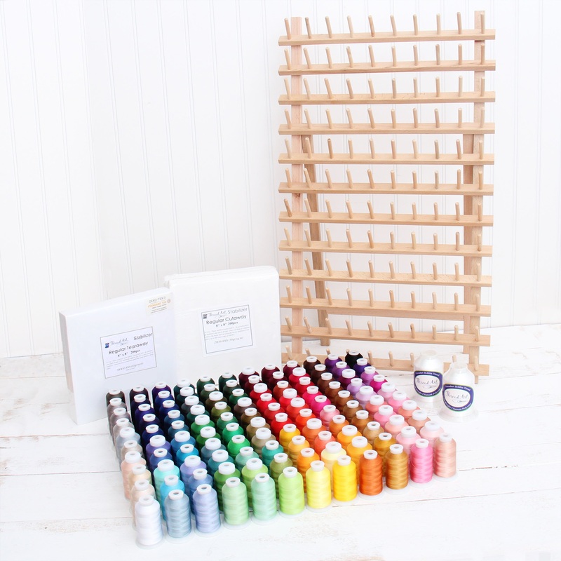 120 Color Embroidery Machine Starter Bundle With Thread, Rack, Stabilizer, & Bobbins