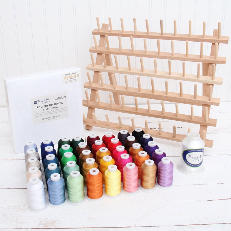 40 Color Embroidery Machine Starter Bundle With Thread, Rack, Stabilizer, & Bobbins