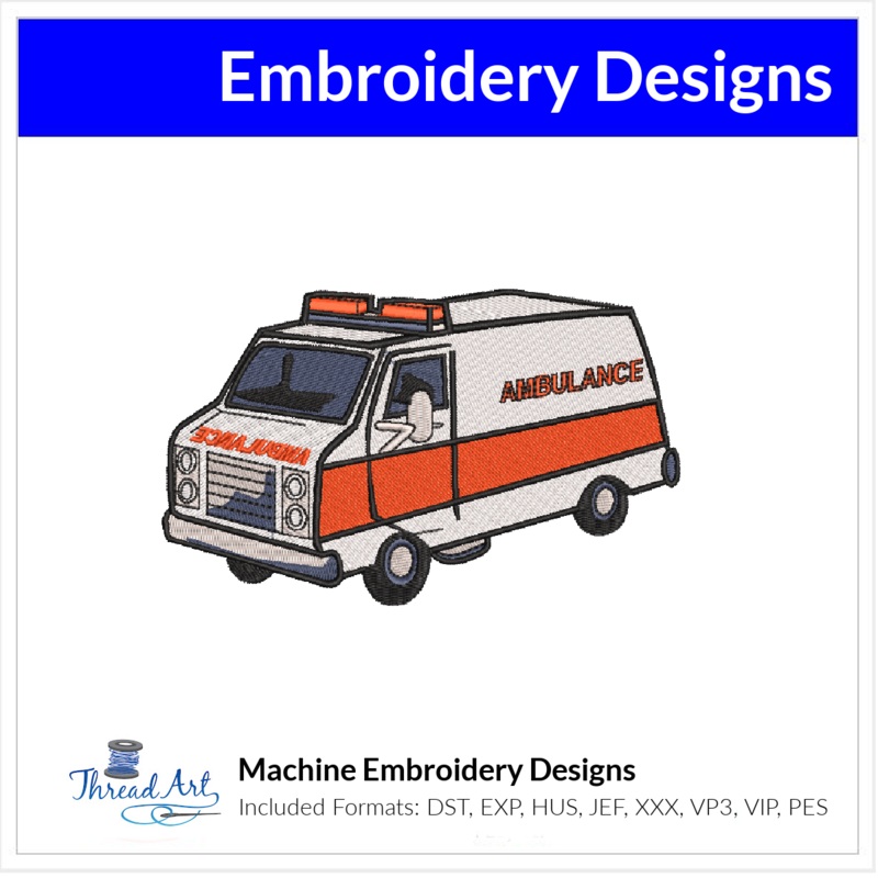 Ambulance Embroidery Design Instant Download  – Multiple Sizes – 8 Formats