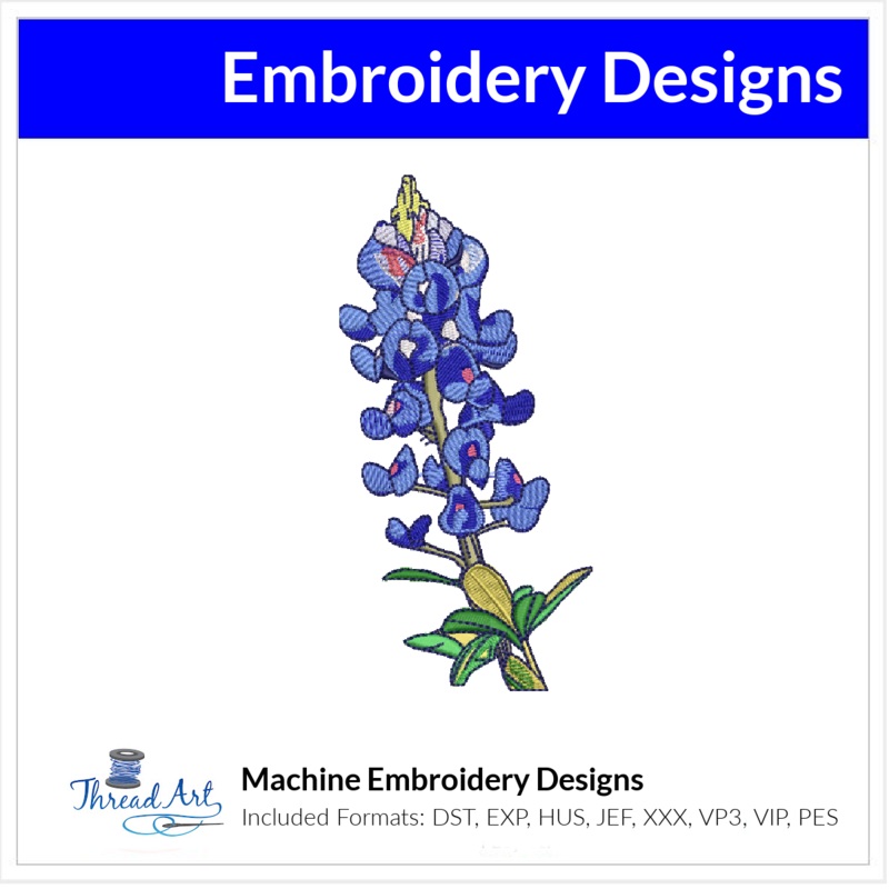 Bluebonnet Texas Flower Embroidery Design Instant Download  – Multiple Sizes – 8 Formats