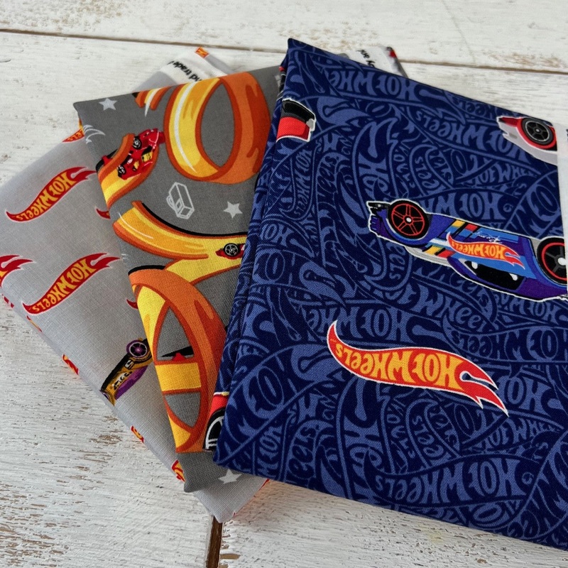 Clearance Fabric Bundle – Hot Wheels – 3 Half Yard Cuts of Cotton Fabric