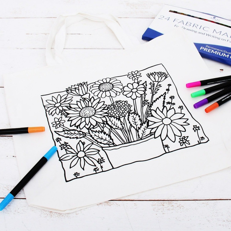 Color Your Own Tote Bag – Flower Design (Without Markers)