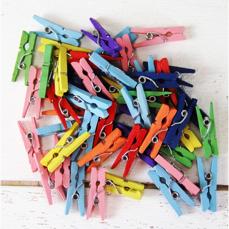 Colorful Mini Wooden Clothespins – 50/pkg